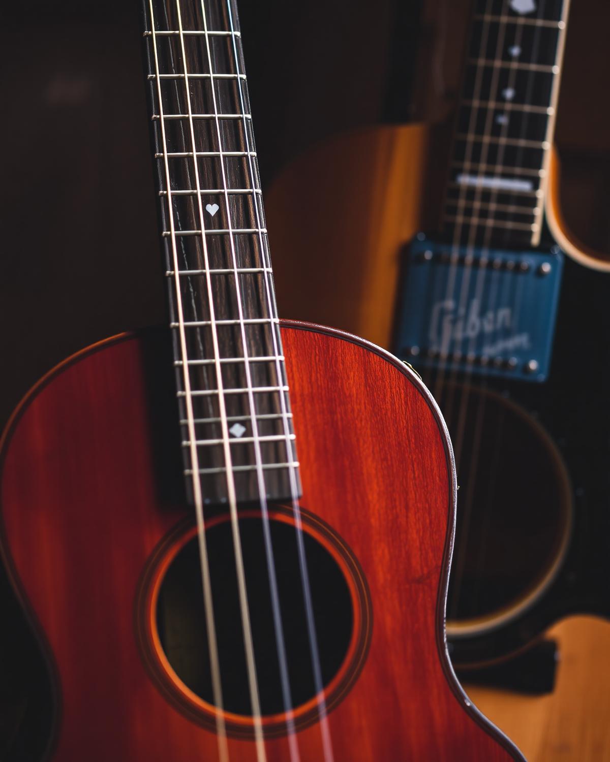 Detalhe de viola caipira e guitarra blues